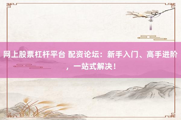 网上股票杠杆平台 配资论坛：新手入门、高手进阶，一站式解决！