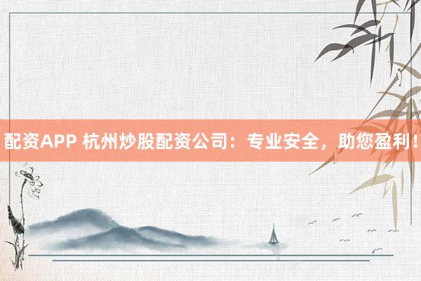 配资APP 杭州炒股配资公司：专业安全，助您盈利！