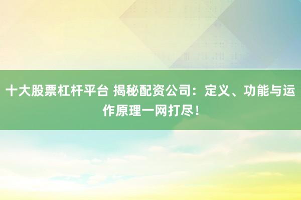 十大股票杠杆平台 揭秘配资公司：定义、功能与运作原理一网打尽！